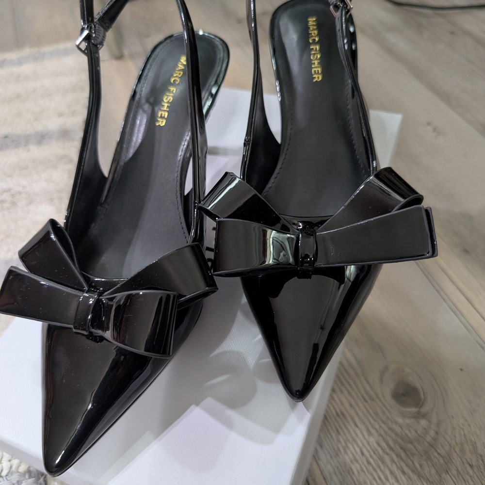 Marc Fisher Black Patent Bow Slingback Heels